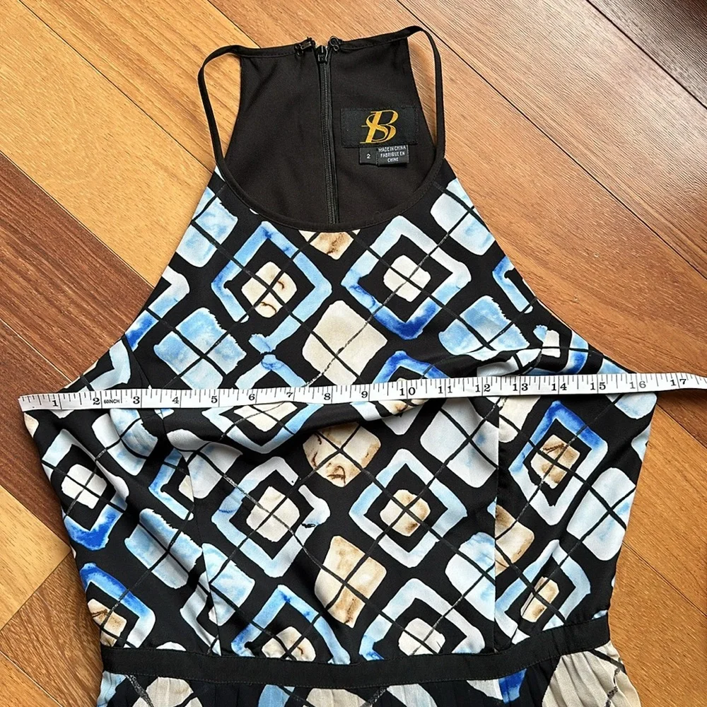 Anthropologie Blue Geometric Maxi Halter Dress with Pleated Skirt, size 2 - Picture 9 of 15